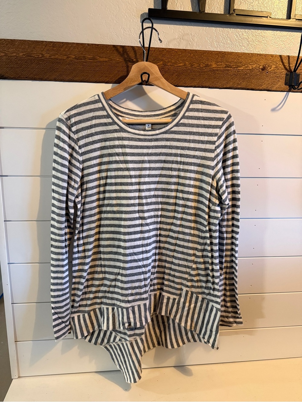 CAbi Women's Long-Sleeve Striped Top in Gray and White